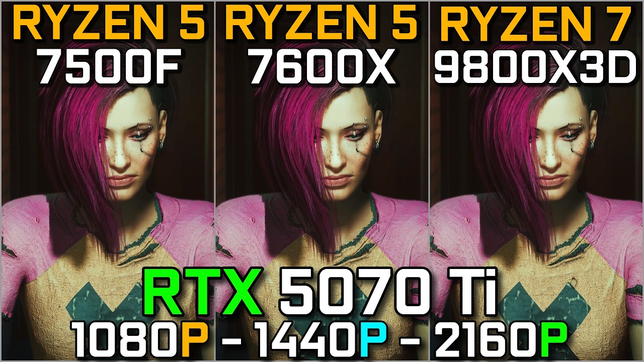 Ryzen 5 7500F vs Ryzen 5 7600X vs Ryzen 7 9800X3D | RTX 5070 Ti Bottleneck Test | 1080p, 1440p, 4K