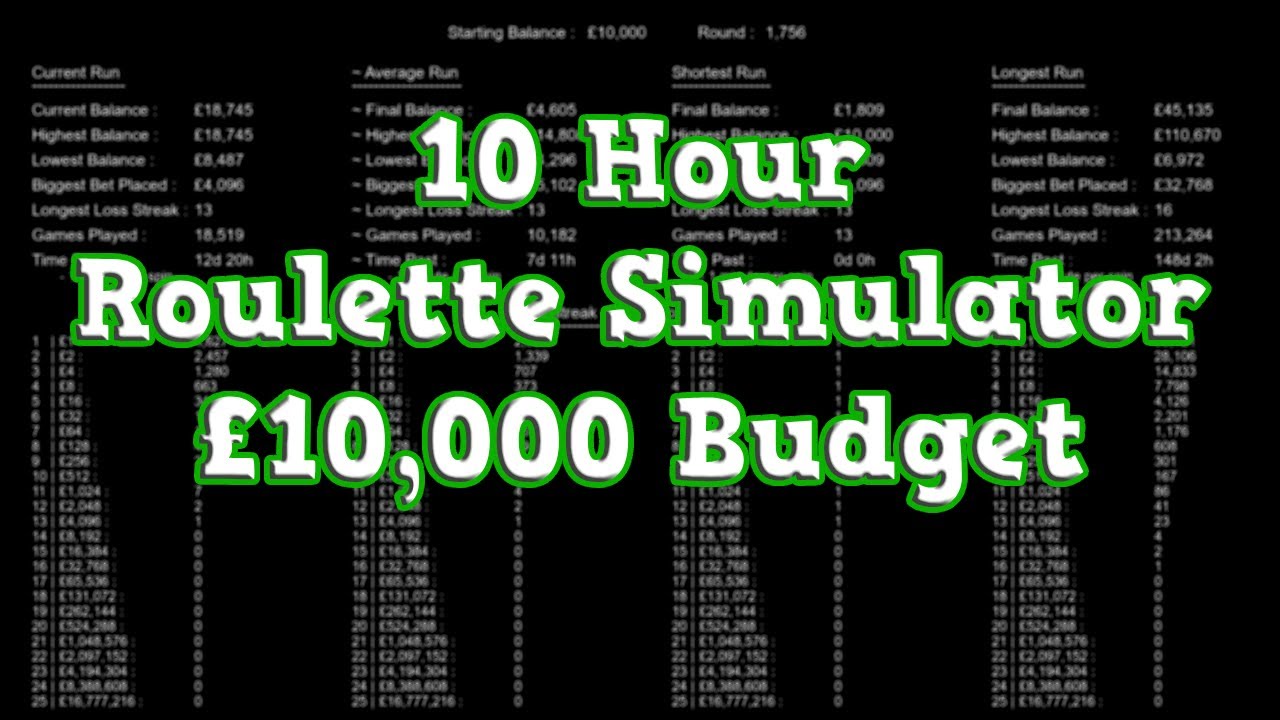 Martingale Roulette Simulator: 10 Hours with &pound;10,000 Budget at 1,000 Games Per Second!