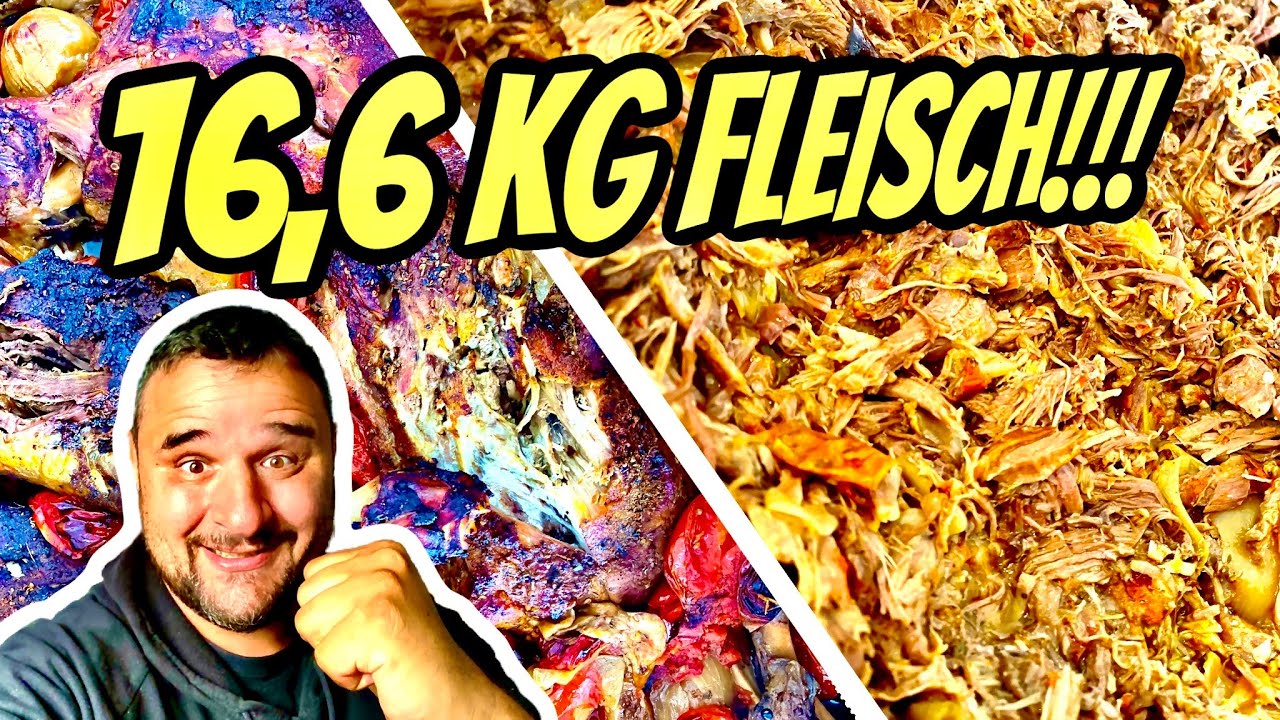XXXL 16,6 Kg Pulled Streichelzoo im Holzbackofen grillen  --- Klaus grillt