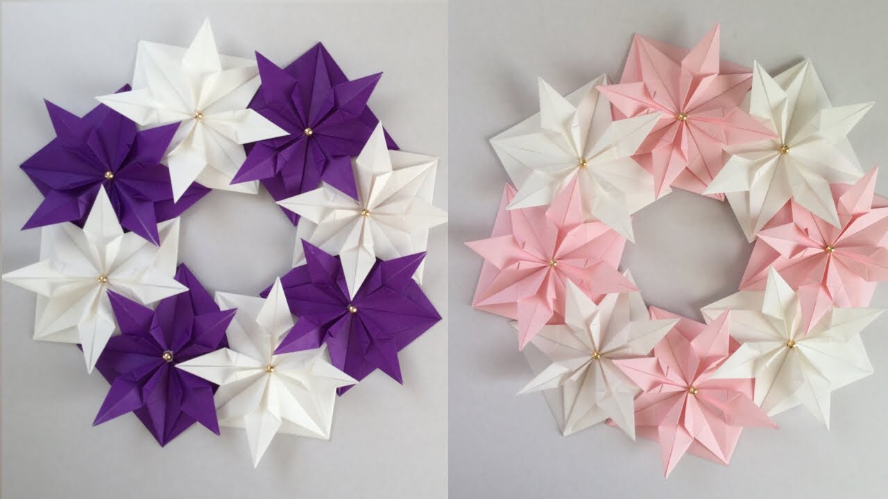 【折り紙】クリスマスリース☆パープル綺麗、ピンクかわいい Christmas Wreath