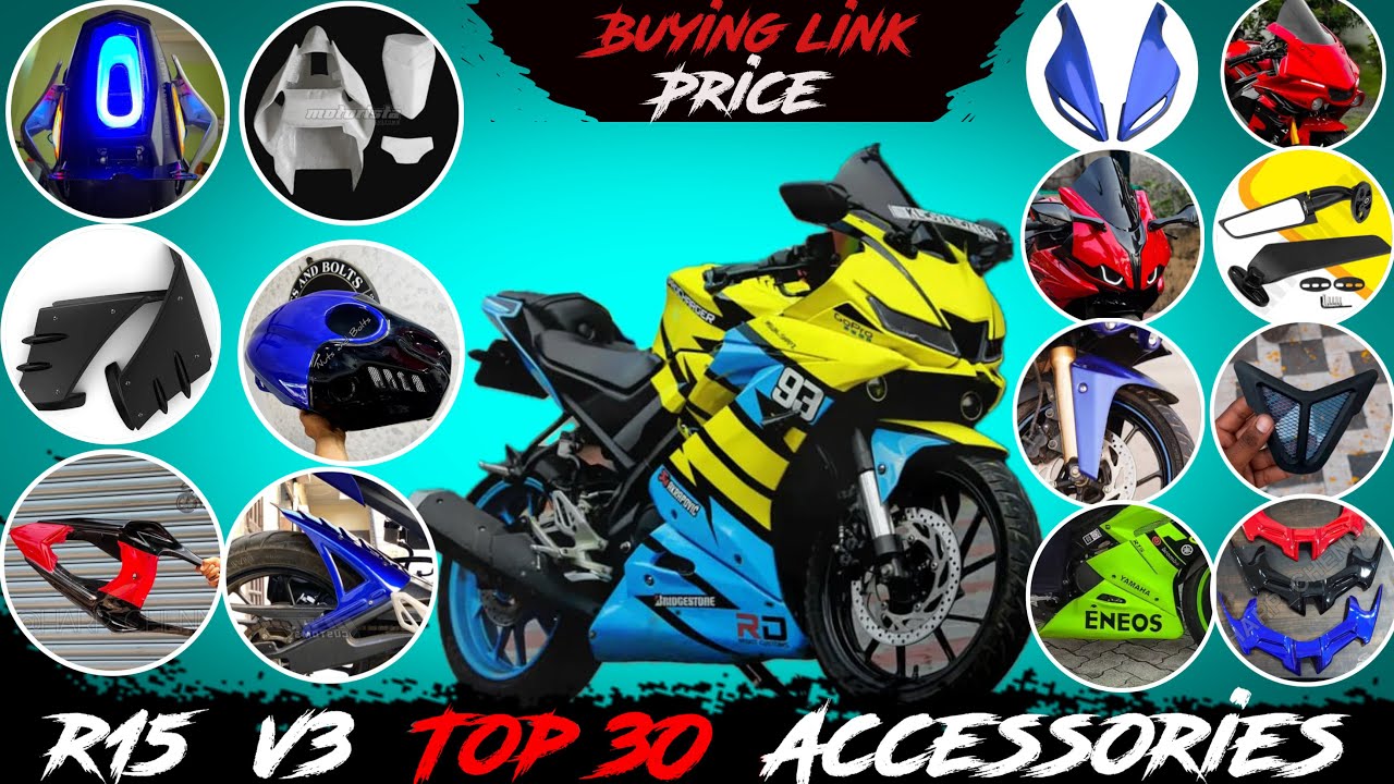 R15 v3 all accessories & modification🔥R15 wrap,r6 mask,seat cowl,winglet,exhaust,DRL,underbelly