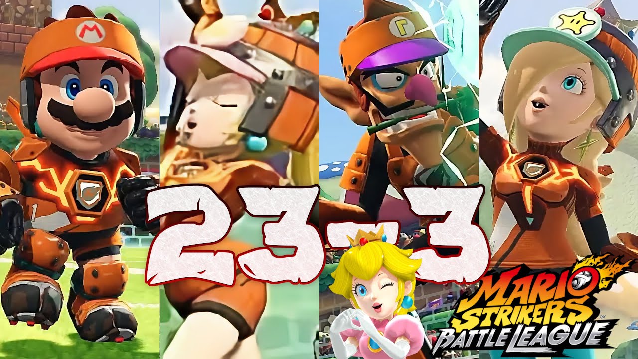 Mario Strikers Battle League Mario Peach Waluigi and Rosalina Gameplay at Mushroom Hill
