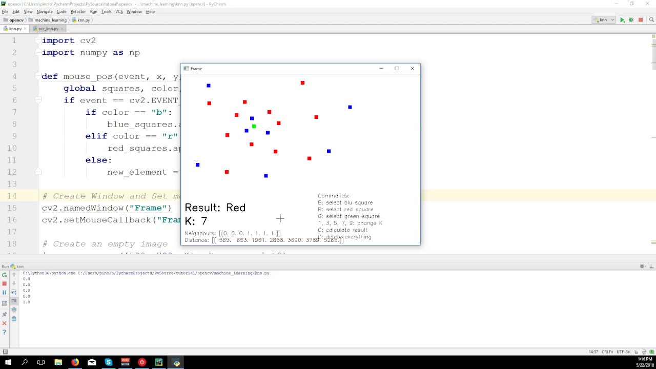 k-Nearest Neighbour classification - OpenCV 3.4 with python 3 Tutorial 33
