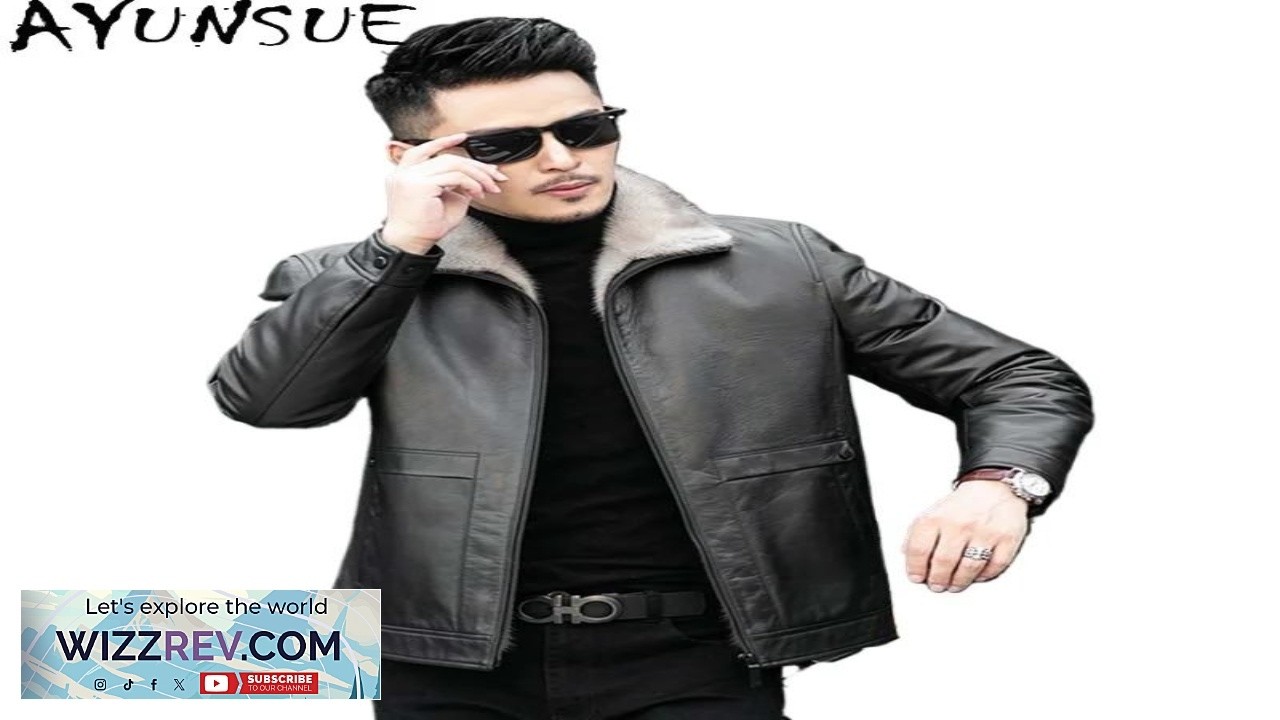 AYUNSUE100% Natural Cow Leather Jacket Men Winter High end Mink Fur Liner Coat