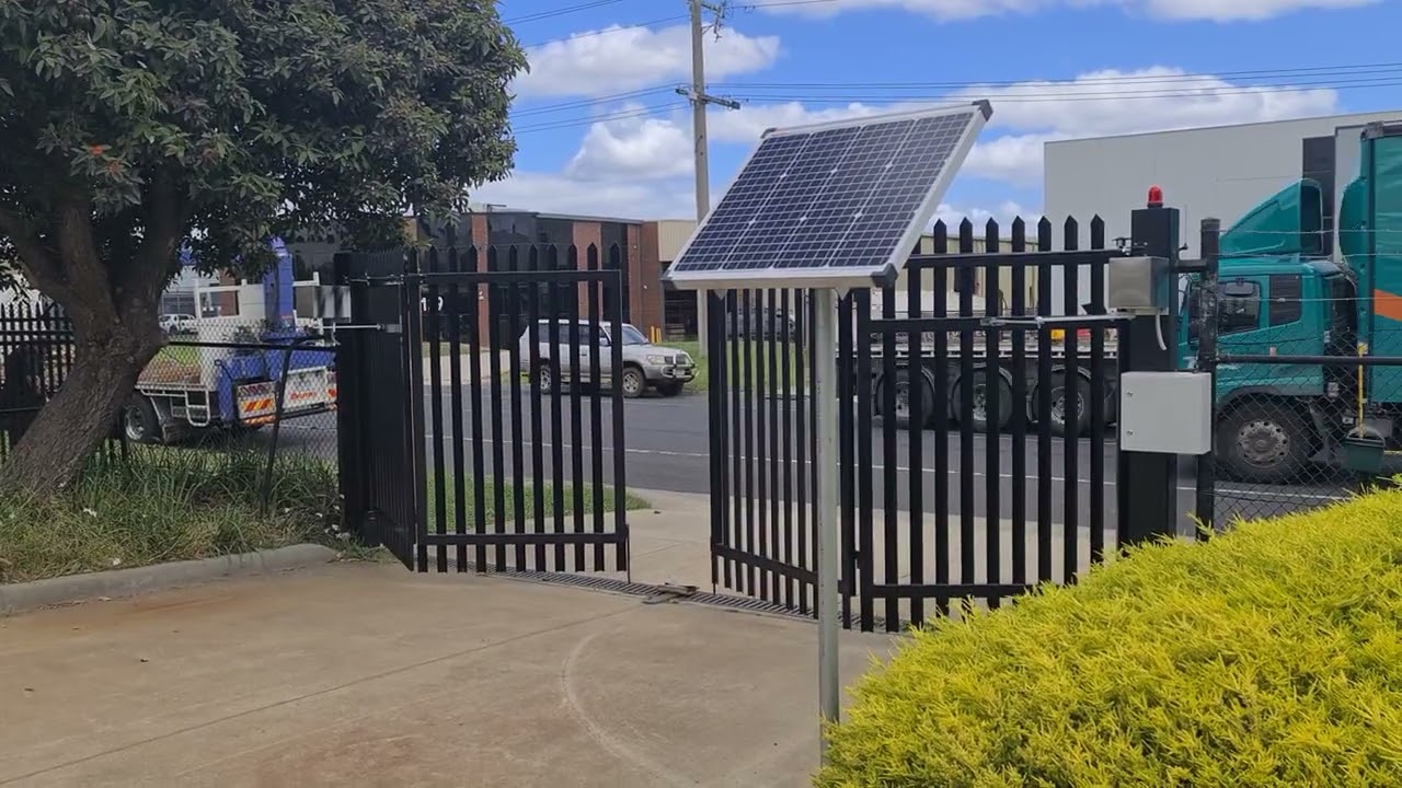 Solar Powered Industrial Trackless Bi-Fold Security Gate - by The Motorised Gate Company