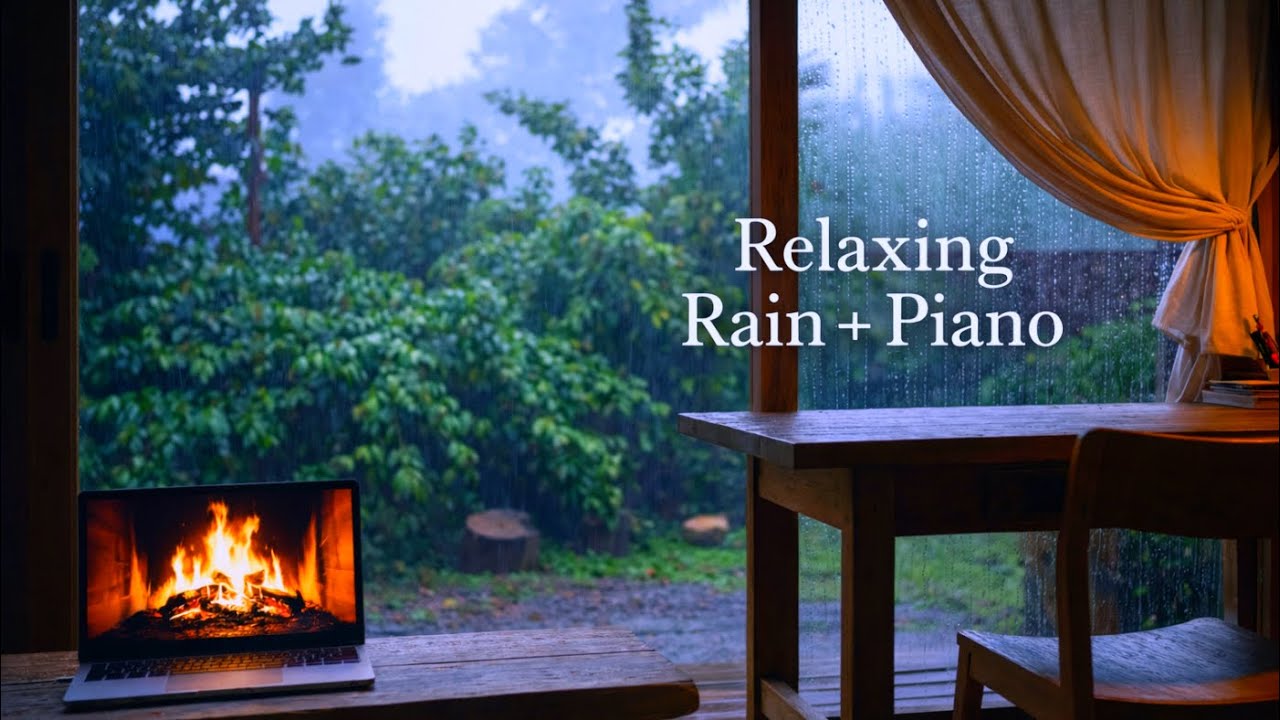 Elemental Serenity: Piano & Rain Interplay on an Open-Air Terrace Balcony