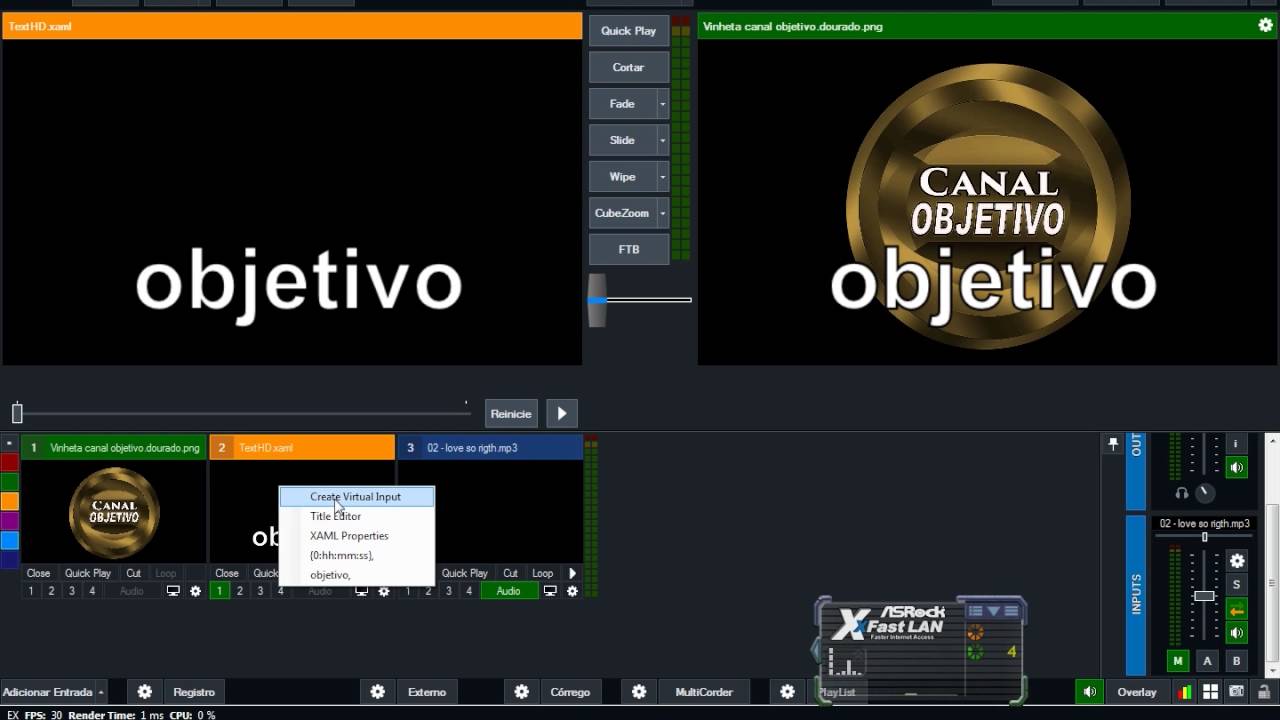 vMix colocar hora e editar texto