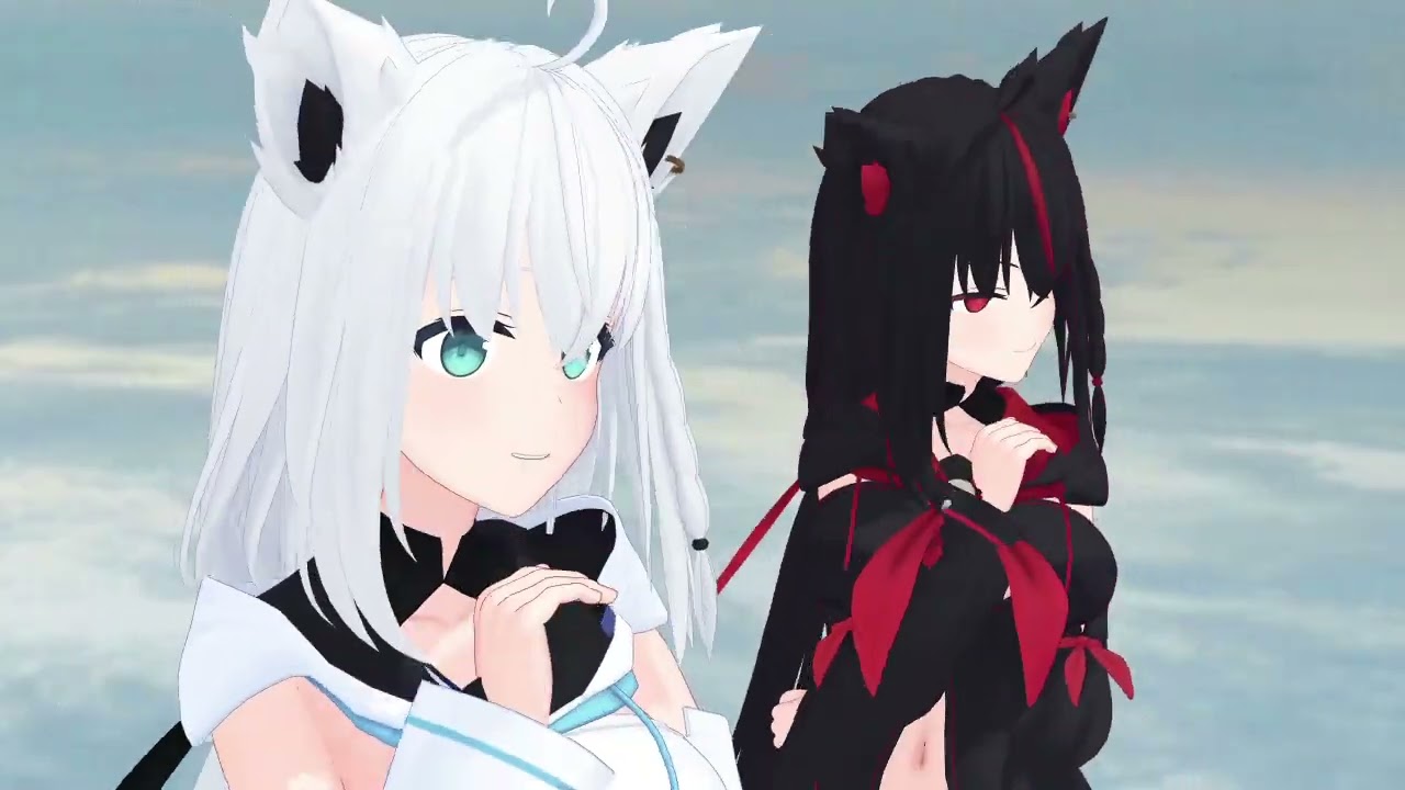 MMD 白上フブキ、黒上フブキでkiss me 愛してる