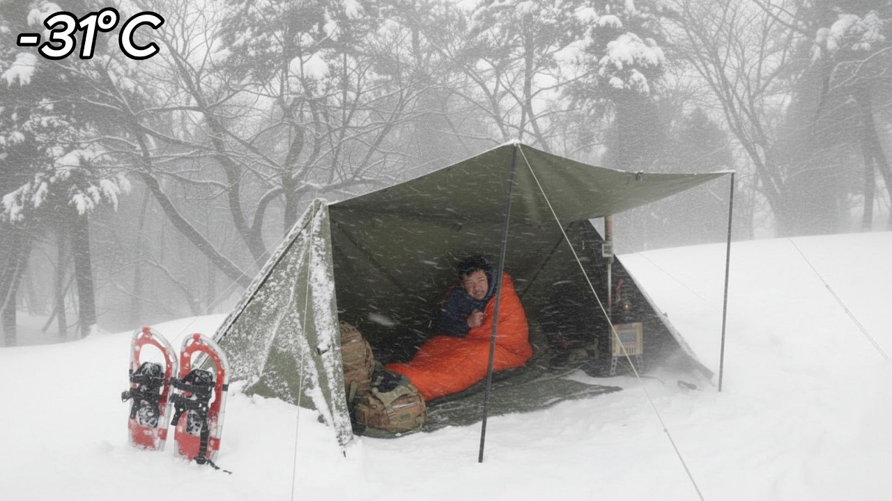Surviving 2 Days in a Massive Snowstorm at -31&deg;C Inside a Hot Tent With Luxury Meals