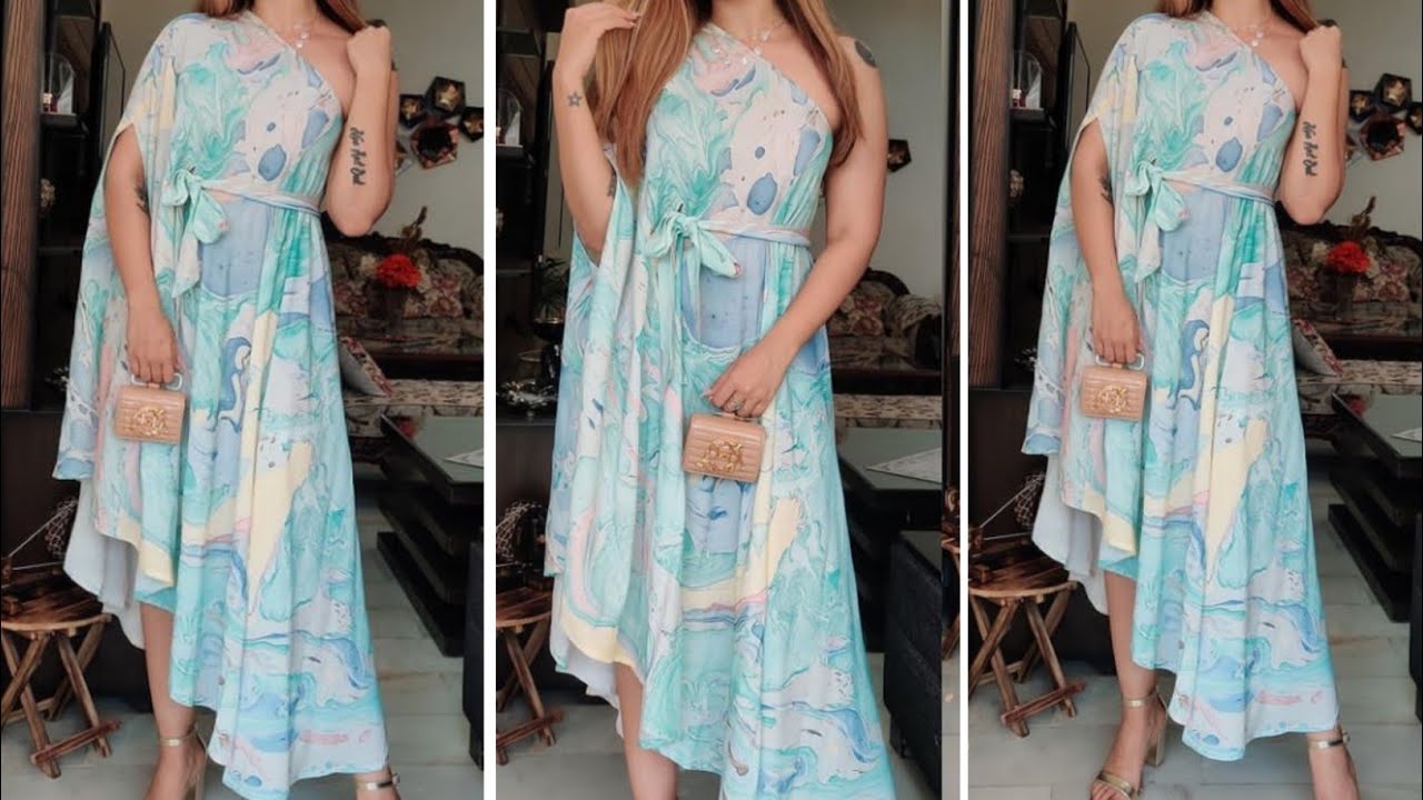 one shoulder side high low frock cutting and stitching very easy || western unique outfit