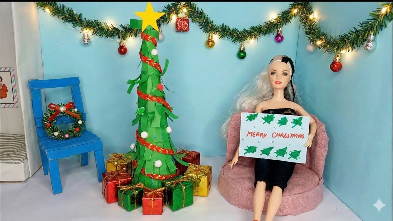 DIY Barbie Christmas Room Makeover 🎄 miniature tree decor tutorial 
