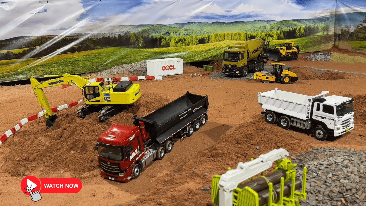 RC Mini City Build 8‼️POURING The New ROAD! RC Mixer, RC Excavator & Dump Truck Teamwork