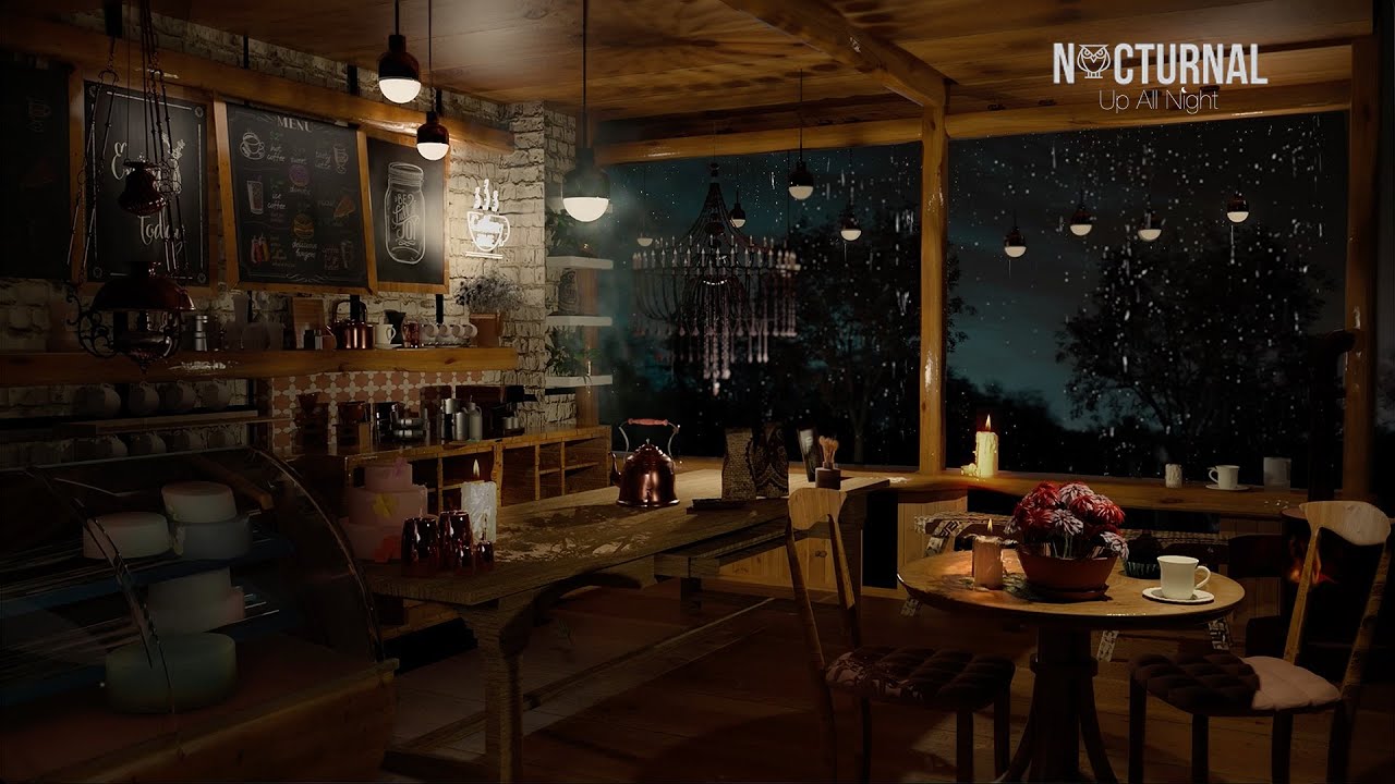 Late Night Coffee Shop in the Rain 🌙 Warm ASMR Ambience for Reading or Study