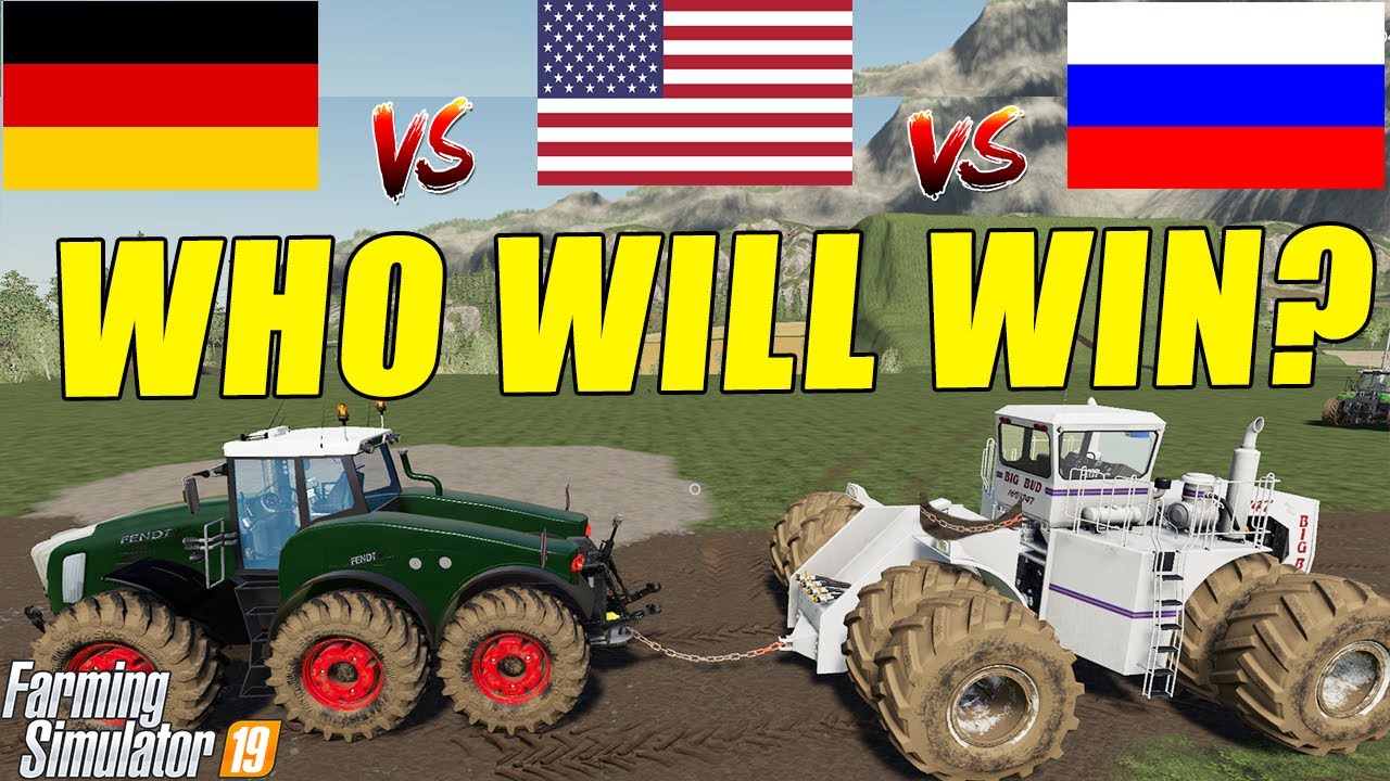 Best of Tractors Tug of War!! AMERICA vs RUSSIA vs GERMANY : Who will win ? Farming Simulator 19