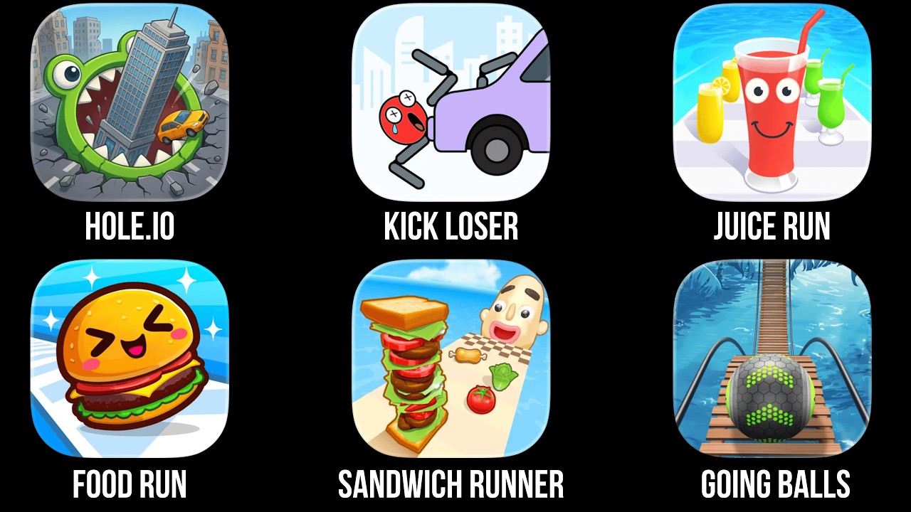 Hole.io, Kick Loser, Juice Run, Food Run, Sandwich Runner, Going Balls