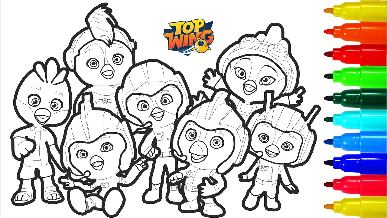 Top Wing 2 Coloring Pages | Top Wing Colouring Pages for Kids with Colored Markers