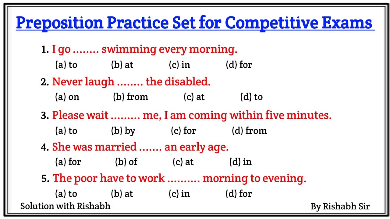Preposition objective questions | Preposition in english grammar | Preposition for competitive exams