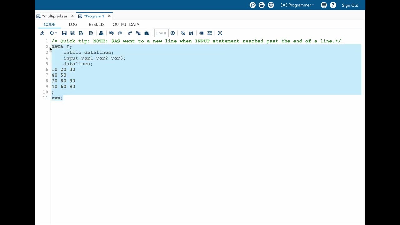 Quick tip: NOTE: SAS went to a new line when INPUT statement reached past the end of a line.