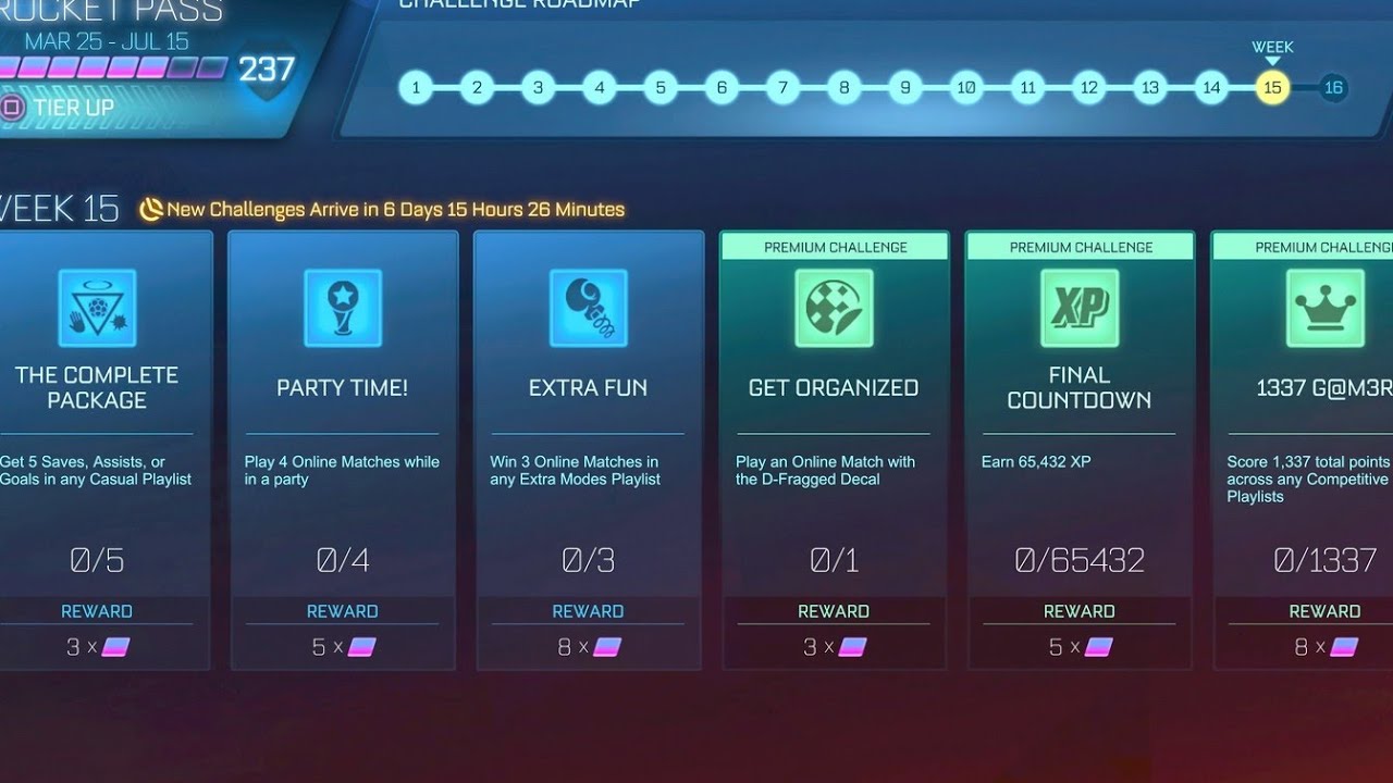 WEEK 15 CHALLENGES!! | Rocket Pass 6 | Rocket League
