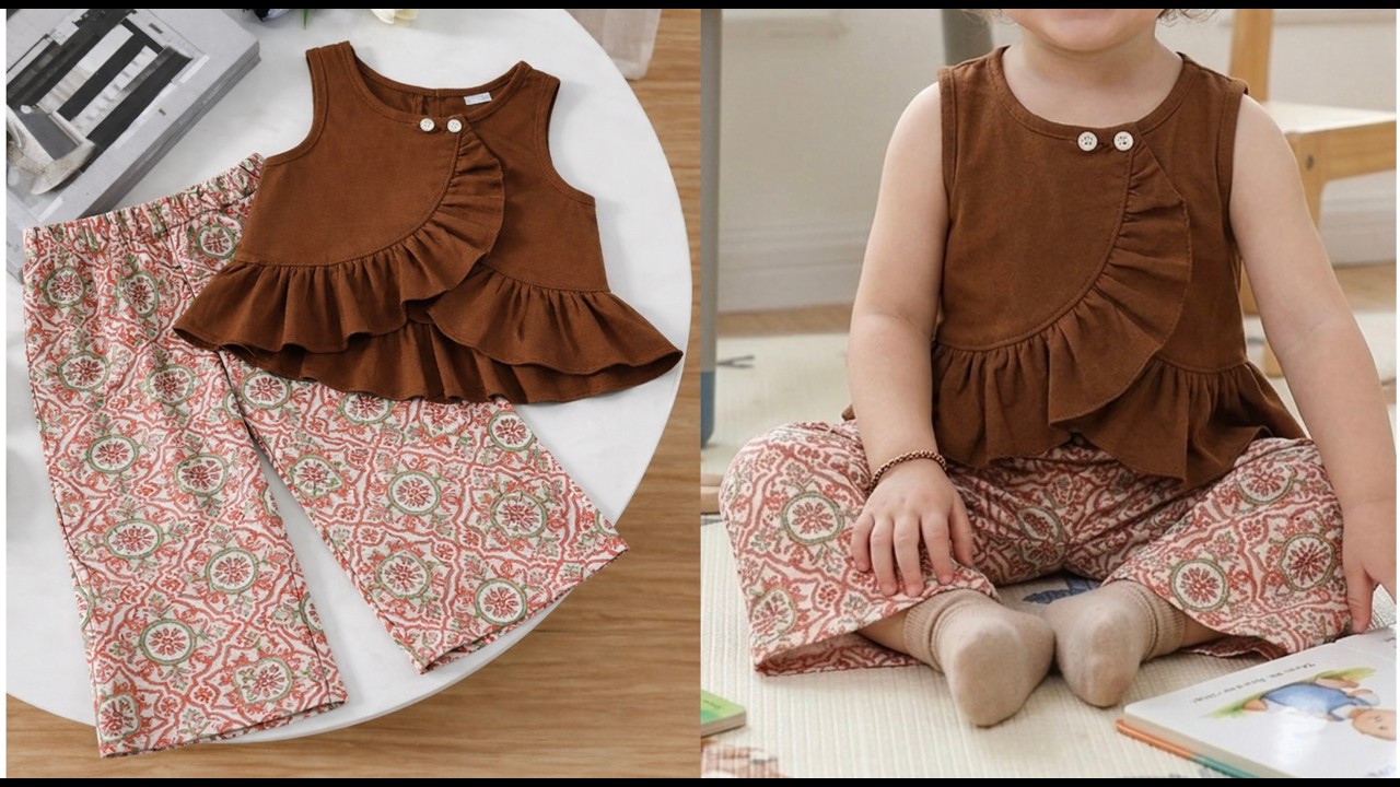 Baby Overlap Ruffled Top With Wide Leg Palazzo Pant Cutting and Stitching | DIY Trendy Baby Dress