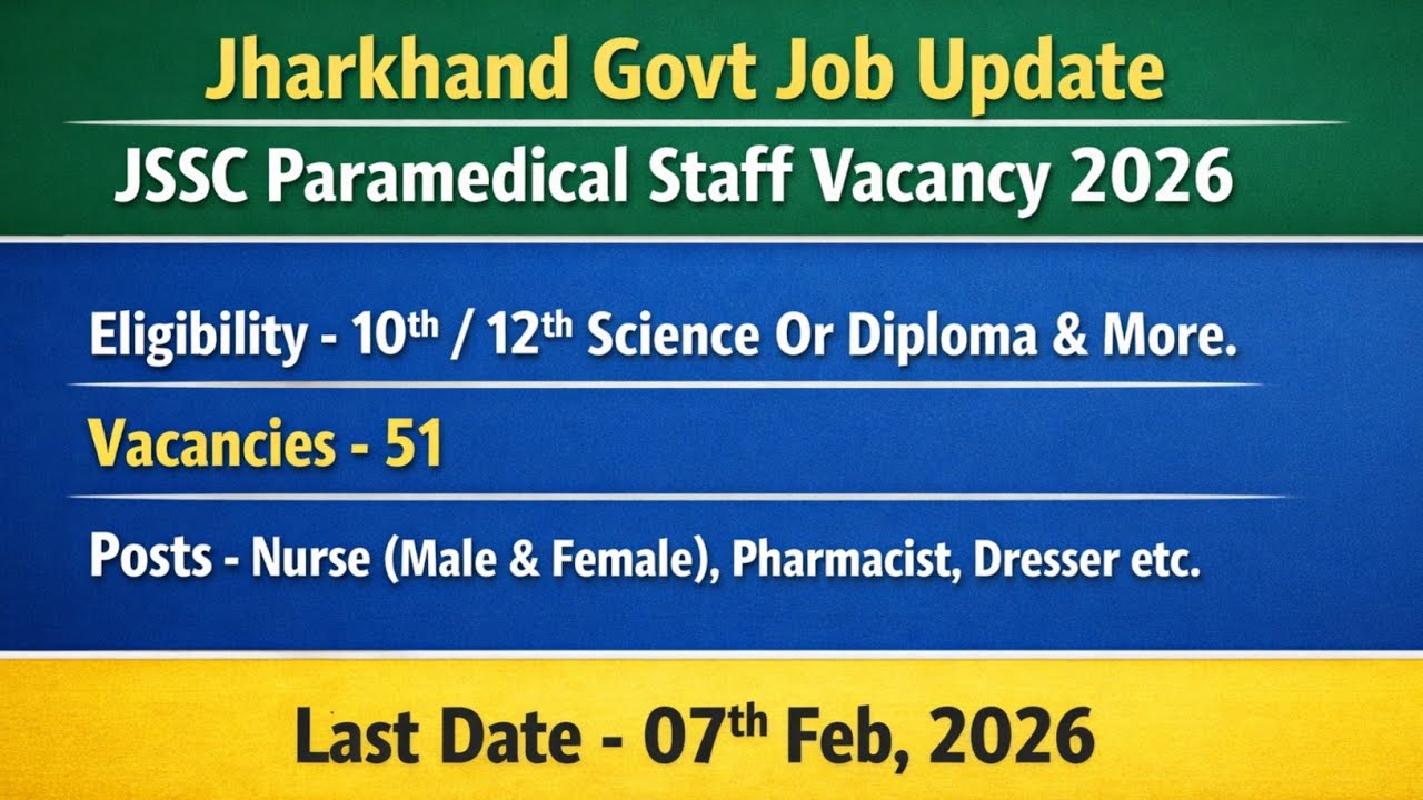 JSSC Paramedical Staff Vacancy 2026 | Jharkhand Govt Job Update | 10th 12th Diploma Jobs | 