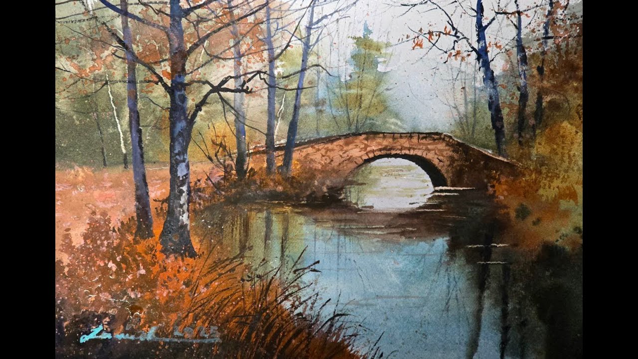 How to Paint an Autumn Forest with a Stone Bridge
