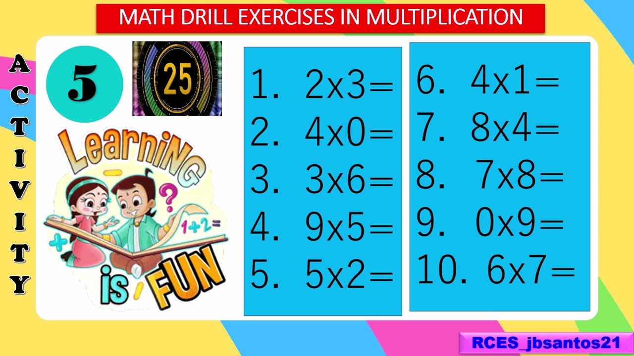 Math Drill Exercises in Multiplication  1 DIGIT