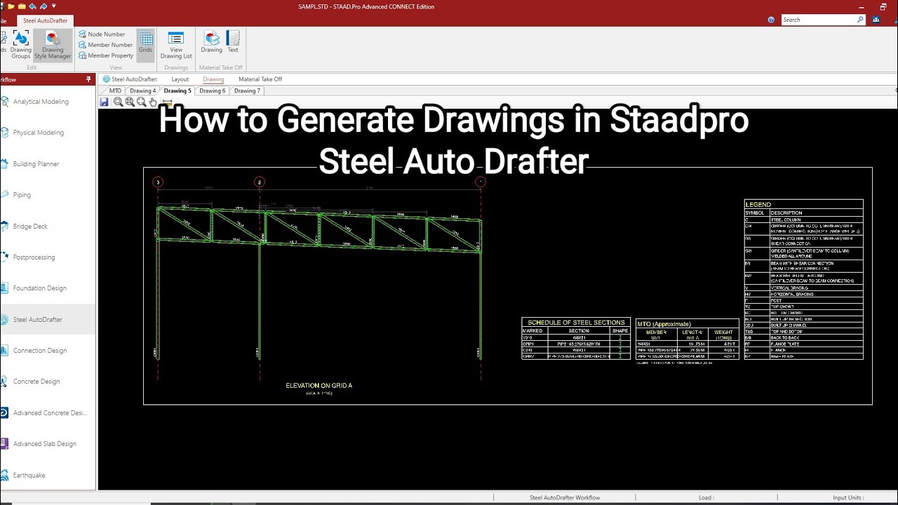 How to Generate Drawings in Steel Auto drafter Staadpro Advance Connect.