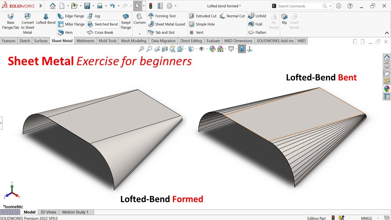 SolidWorks Sheet Metal | Sheet Metal Exercise for beginners | Lofted Bend formed & bent #solidworks