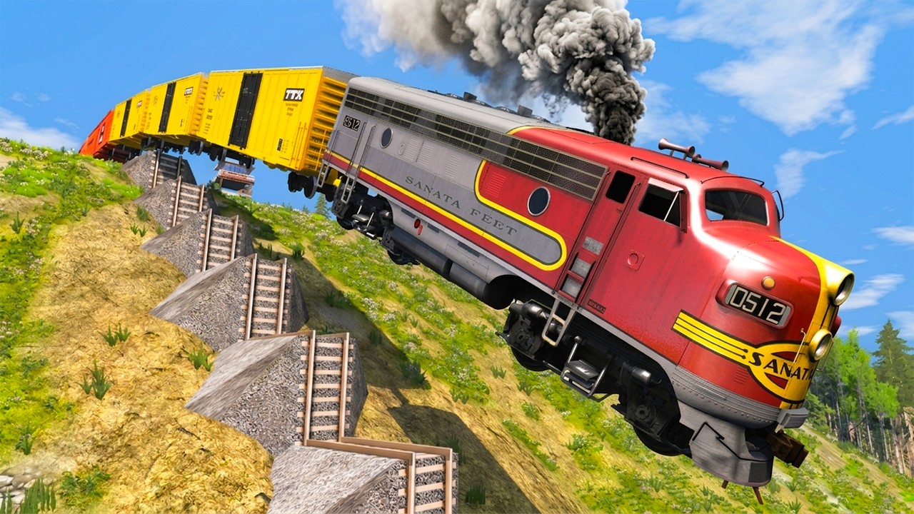 Train vs 💥Stairs Crashes #10 and Cars vs Rails  - BeamNG.Drive