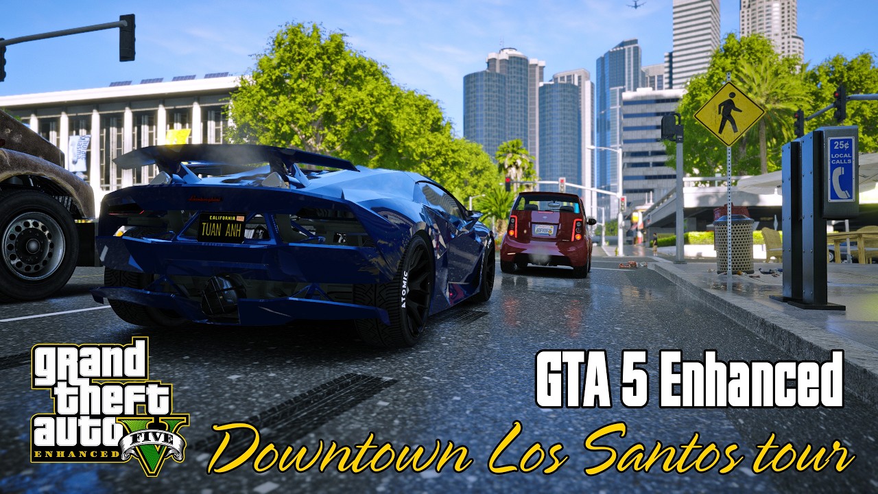 GTA 5 Enhanced | Downtown Los Santos tour | Realistic Graphics Mod