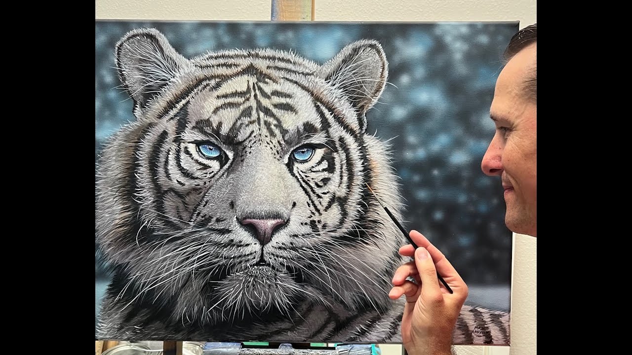 #118 How I Paint a Snow Tiger | Acrylic Painting Tutorial | Marc Harvill Art