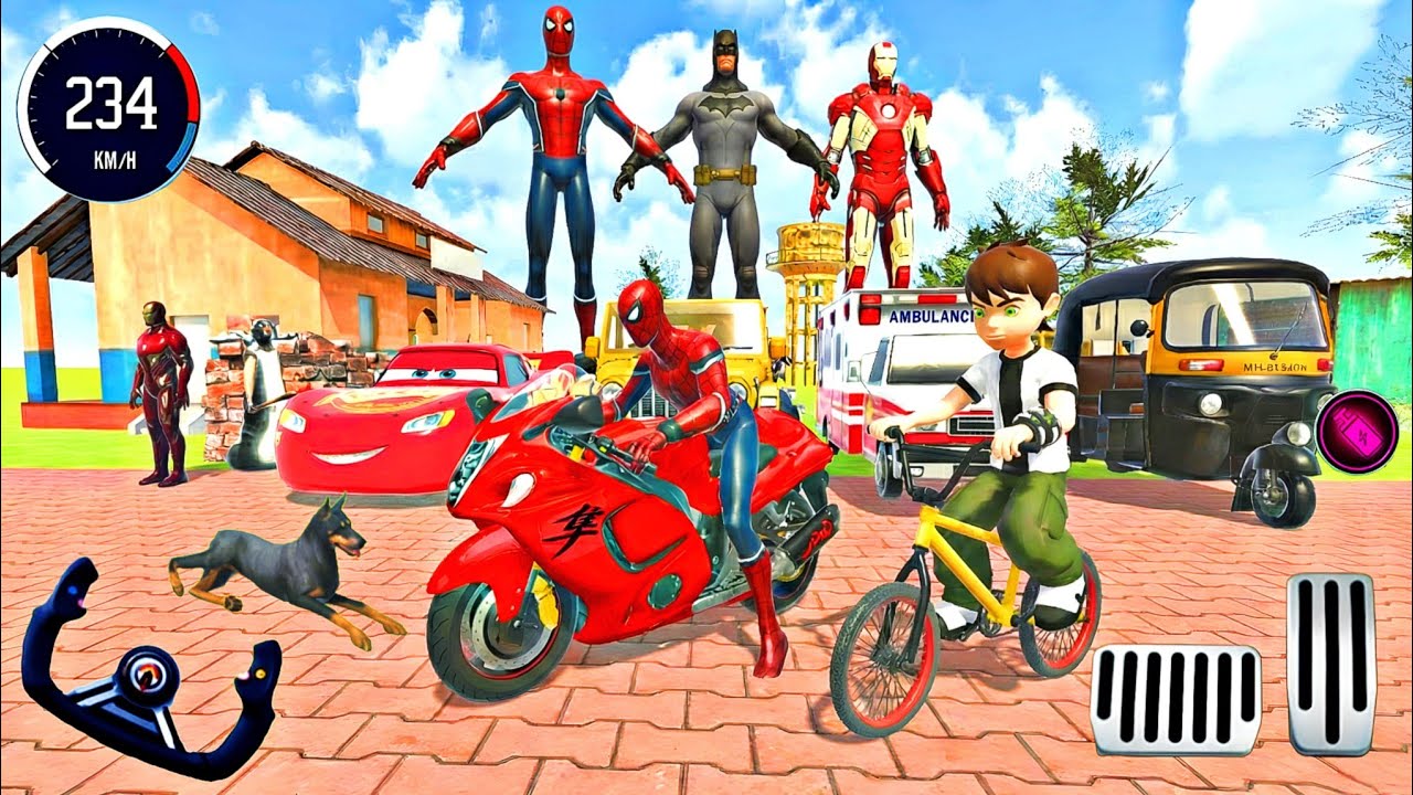 🦚Spiderman Delivery Modified MC Queen Car 👑 Auto Simulator & Ben 🔟 Police Car Showroom 🥰Ambulance 3D