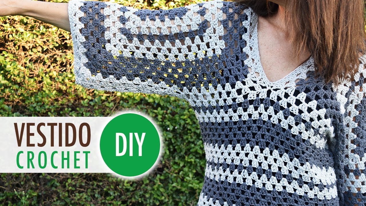Vestido Granny Bicolor a Crochet - Cómo tejer un vestido a partir de dos grannies - Paso a paso