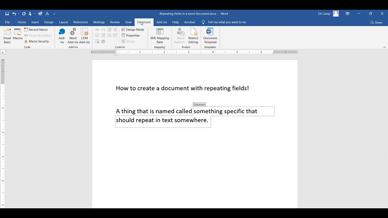 Create repeating data fields in Word