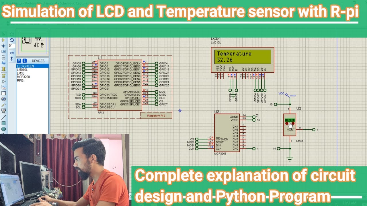 Simulation of LCD and Temperature sensor with raspberry pi