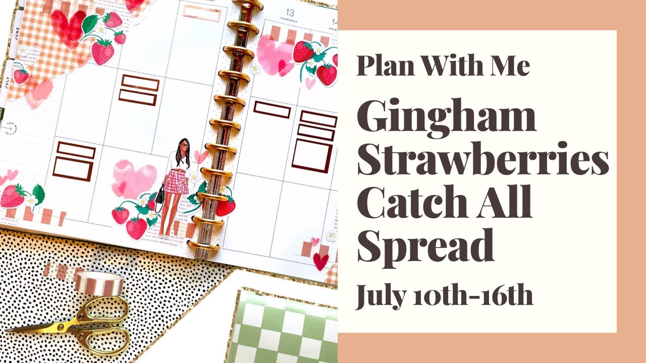 PLAN WITH ME // GINGHAM STRAWBERRIES CATCH ALL SPREAD // ACCORDING TO ALI // JULY 10TH-16TH