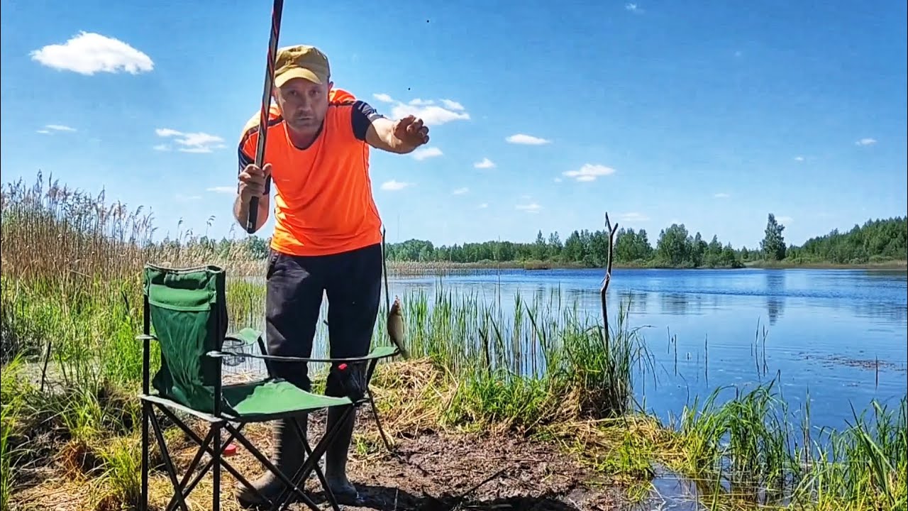 Рыбалка в лесу на торфяном карьере, разловил новое удилище.