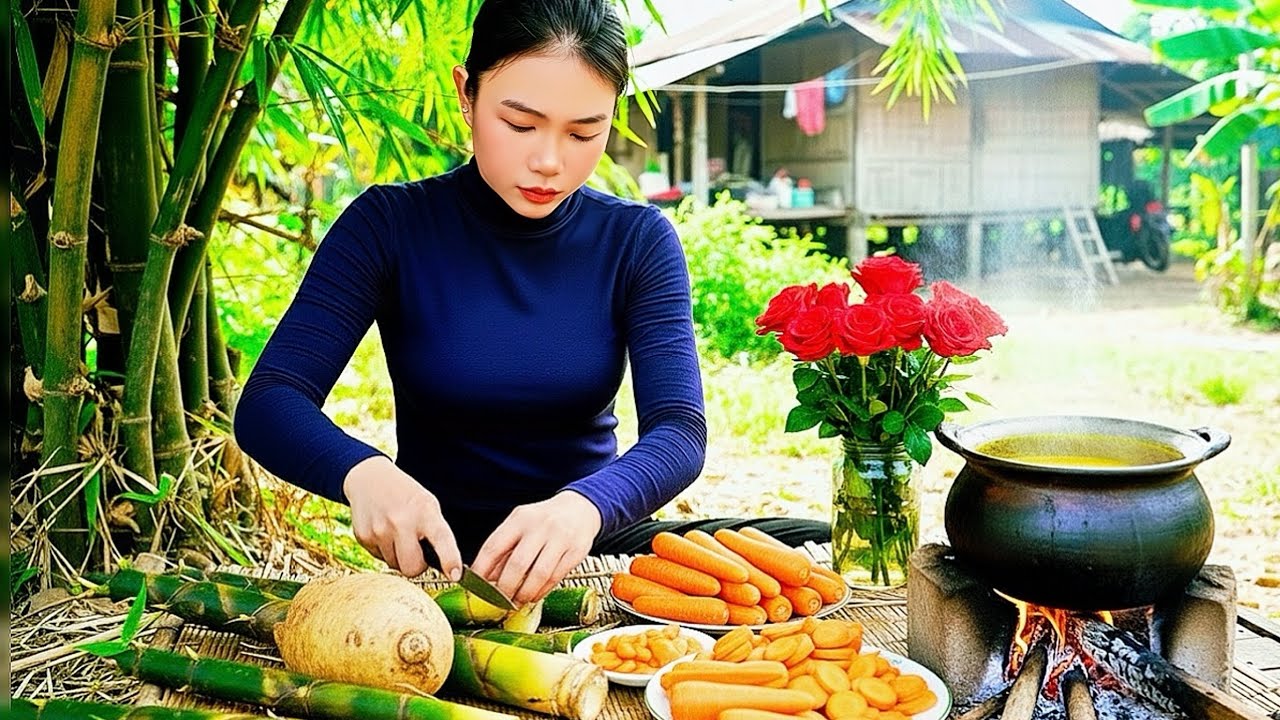 Country Life: Harvesting Bamboo Shoots, Frying Spring Rolls, and Cooking Delicious Curry