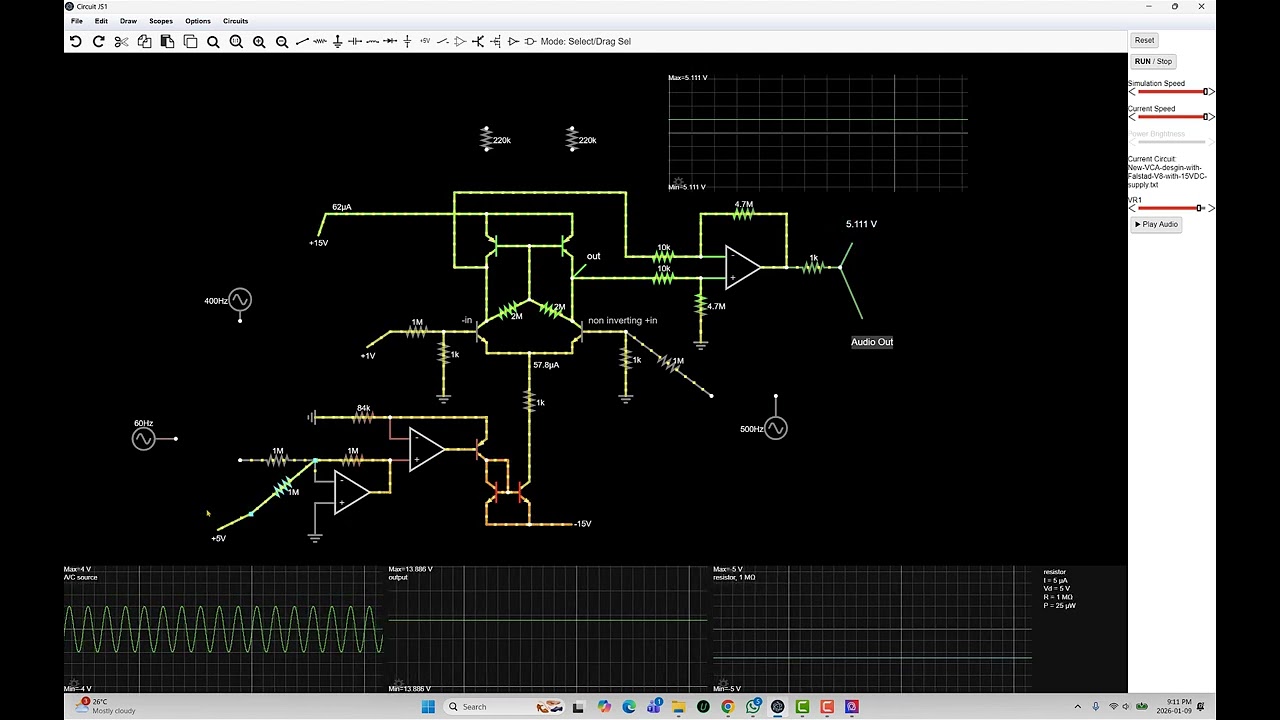 Produce Train Sound By Mixing 400Hz and 500Hz waves In a Voltage Controlled Amplifier, (VCA)