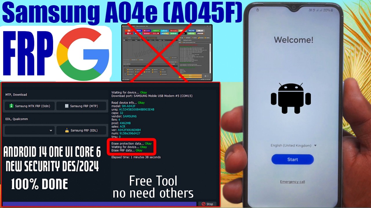 Samsung A04e frp bypass android 14 one UI core 6 with free tool 100%working #2025