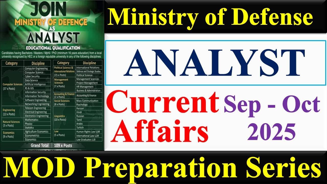 MOD Analyst Screening Test Preparation | Current Affairs Sep - Oct 2025 | MOD Analyst Screening Test