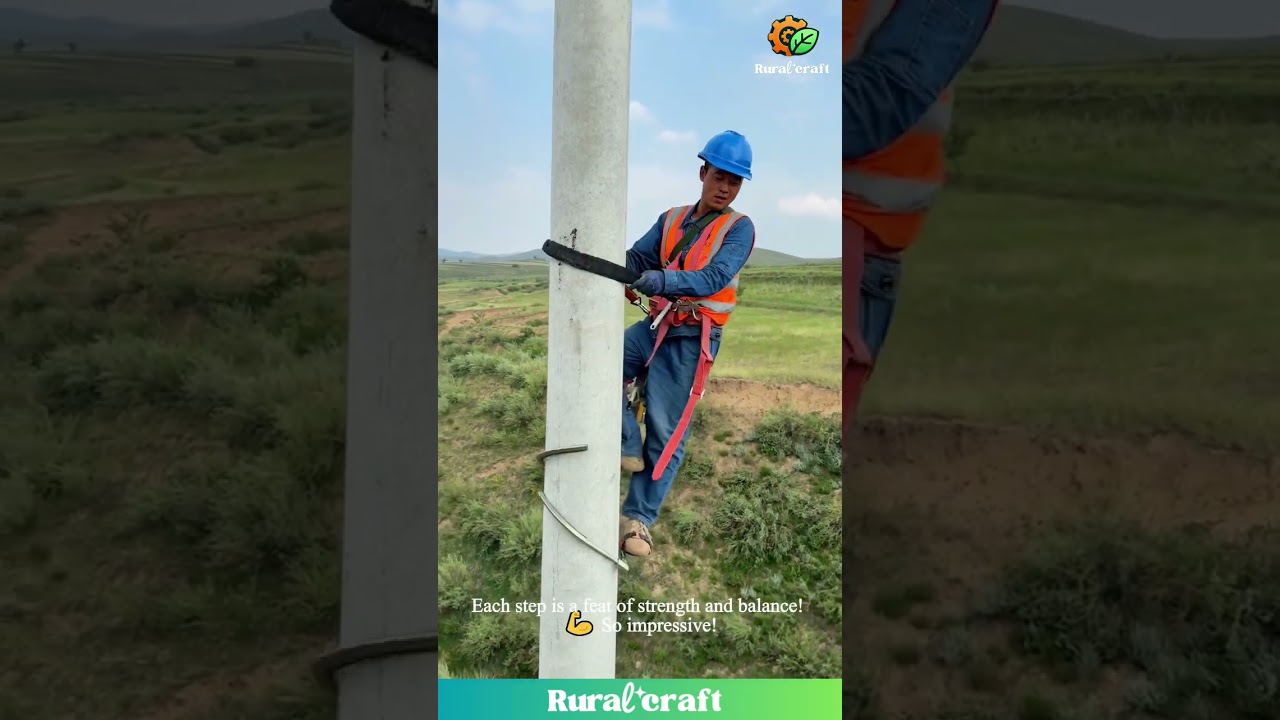 ULTIMATE Climbing Skills! 💪 Watch This Lineman Climb a Concrete Pole With NO LADDER! 