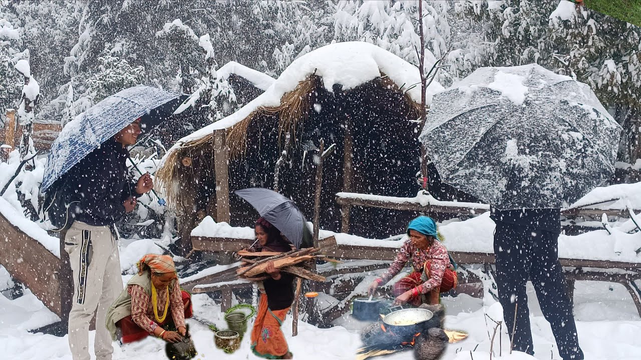 Dangerous Snowfall and Rainfall Surviving In Nepali Mountain Village || Nomade  Village Lifestyle ||