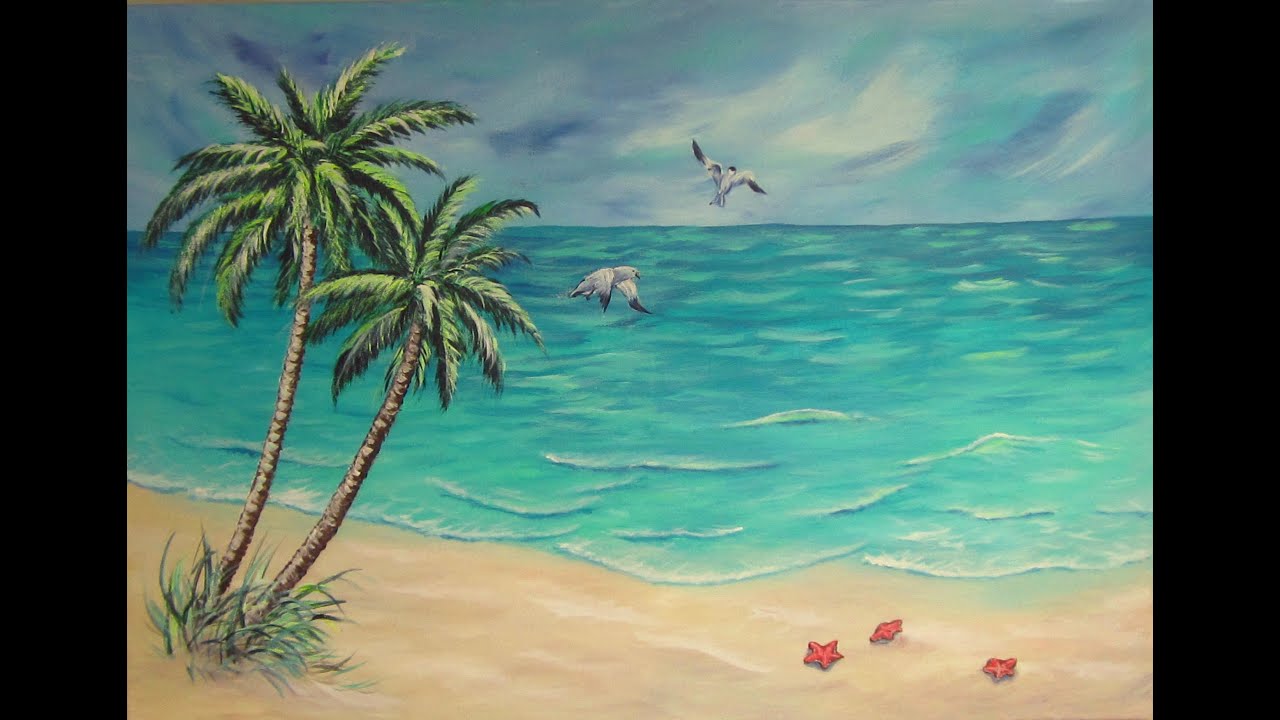 Palmen am Strand - einfaches Acrylgemälde auf Leinwand