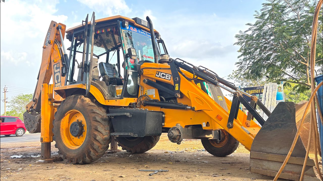 JCB 3DX Rear Tyre Puncture Repair | Operator Working in Tyre Shop || JCB Video 
