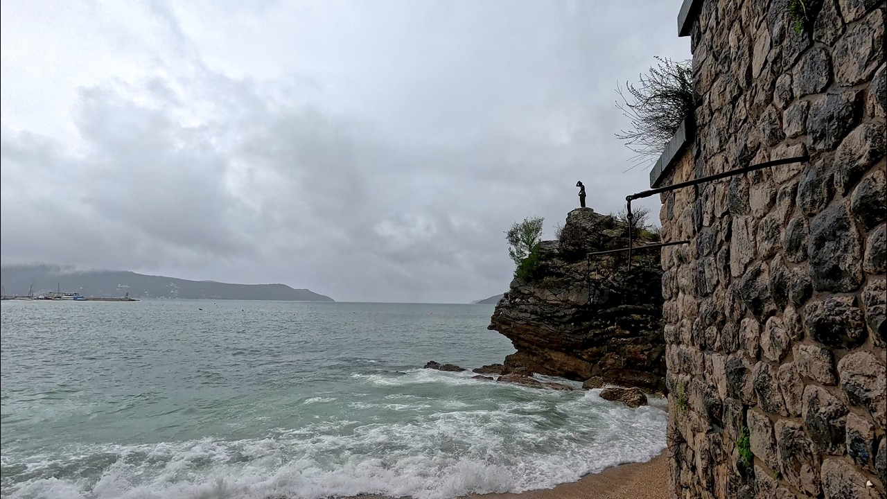 Winter rain walk - Natural sound @ 2026 Seaside Montenegro - Herceg Novi - @4K