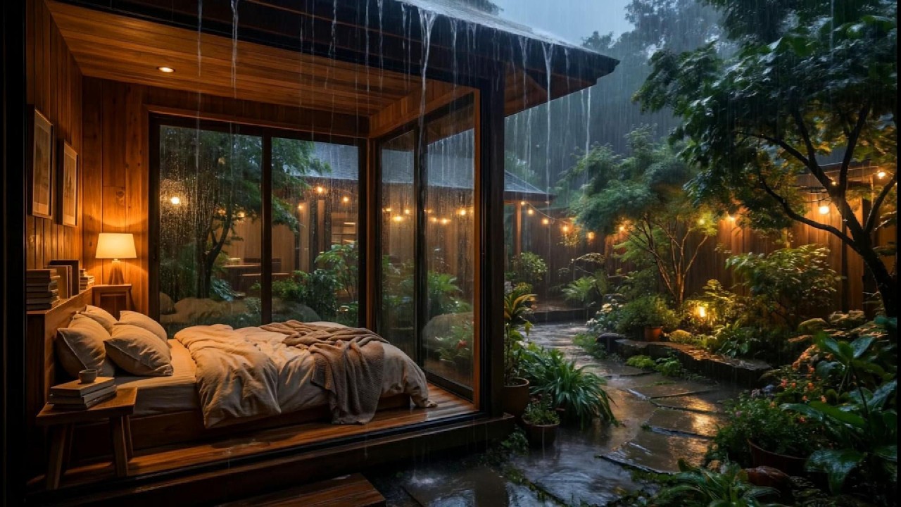 Rain Sounds at Night 🌧️ Cozy Bedroom & Garden Storm  10 Hours Deep Sleep Ambience
