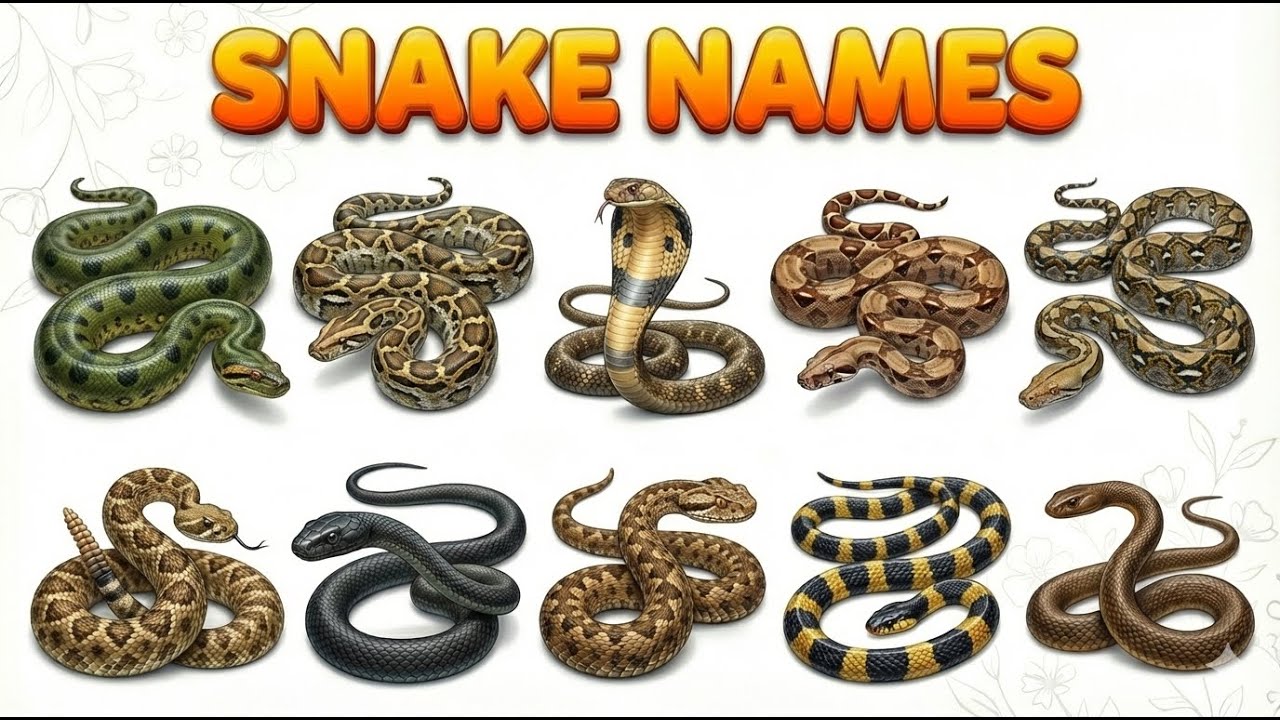 20 Snakes Name in Hindi and English | सांपों के नाम | Reptiles Name for Kids | Jan 13