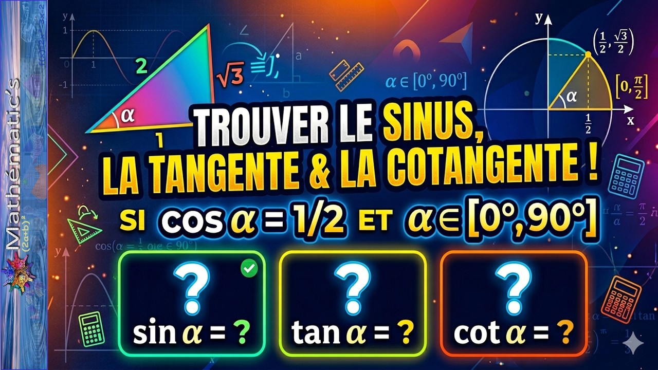 📝 CALCULER LES QUATRE NOMBRES TRIGONOMÉTRIQUES A PARTIR D'UN SEUL ET DU QUADRANT : Exercice facile !